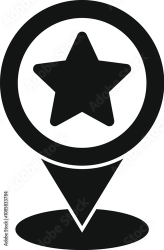 Black map pointer icon with star showing favorite location