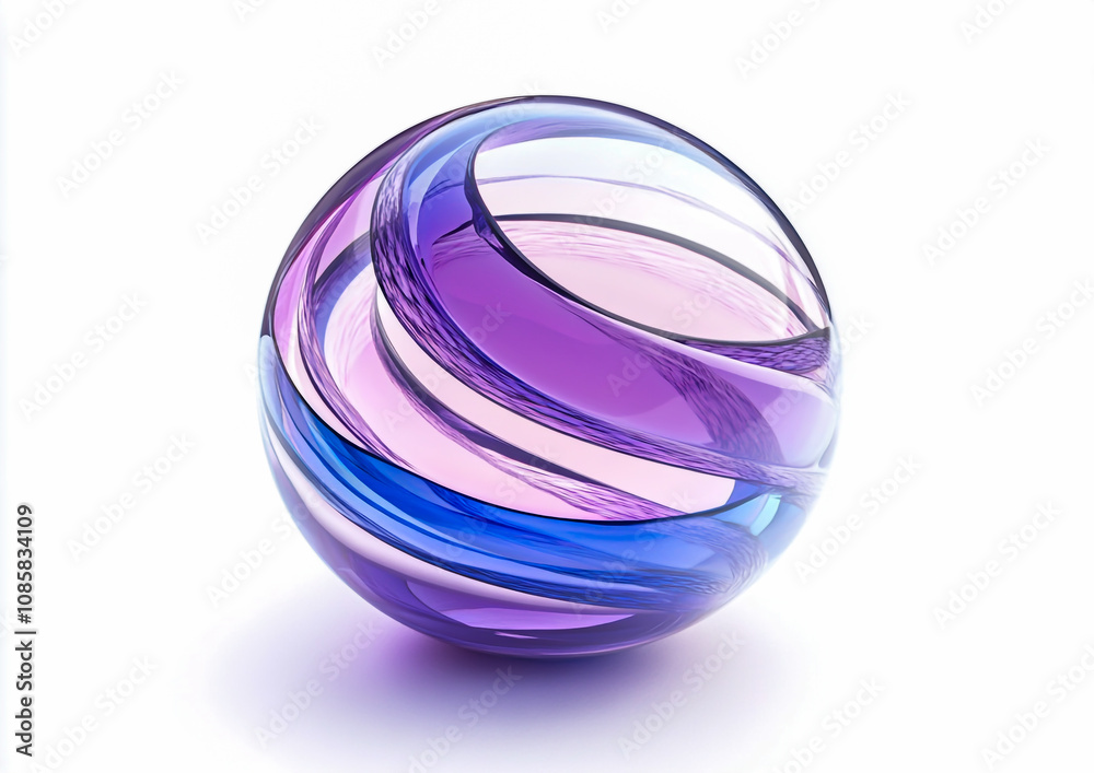 An abstract glass sphere with blue and purple swirls An abstract glass sphere with blue and purple swirls