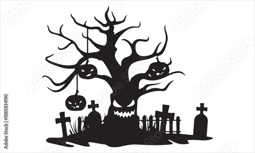 graveyard scene spooky gravestones vector illustration
Halloween holiday black frame with cemetery, witch stock illustration 