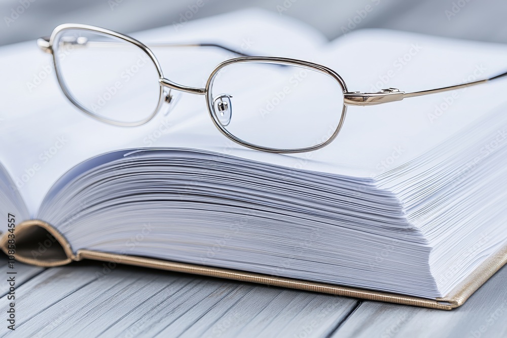 Open Textbook with Glasses on Wooden Table Open Textbook with Glasses on Wooden Table