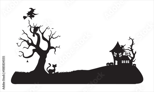 graveyard scene spooky gravestones vector illustration
Halloween holiday black frame with cemetery, witch stock illustration 