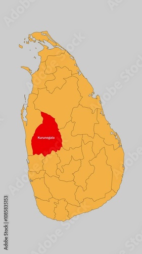 Kurunegala map animated video. The location is highlighted on the Sri Lanka map. Colour map with transparent background in video format. photo