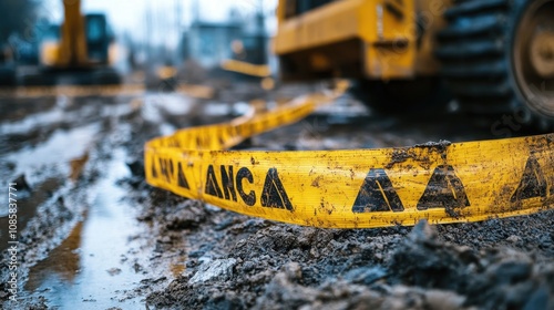 Yellow Caution Tape at a Construction Site photo