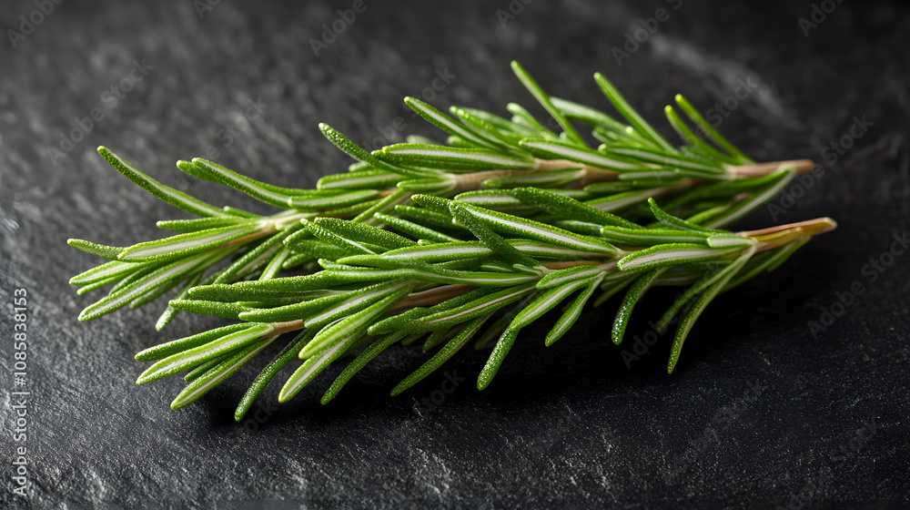 Elegant Close-Up of Rosemary Sprigs on Dark Slate for Stunning Culinary Imagery