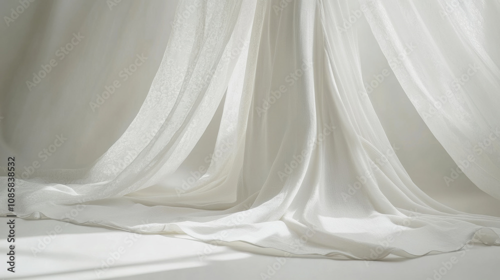 Fototapeta premium Serene ivory fabric drapes ethereal elegance