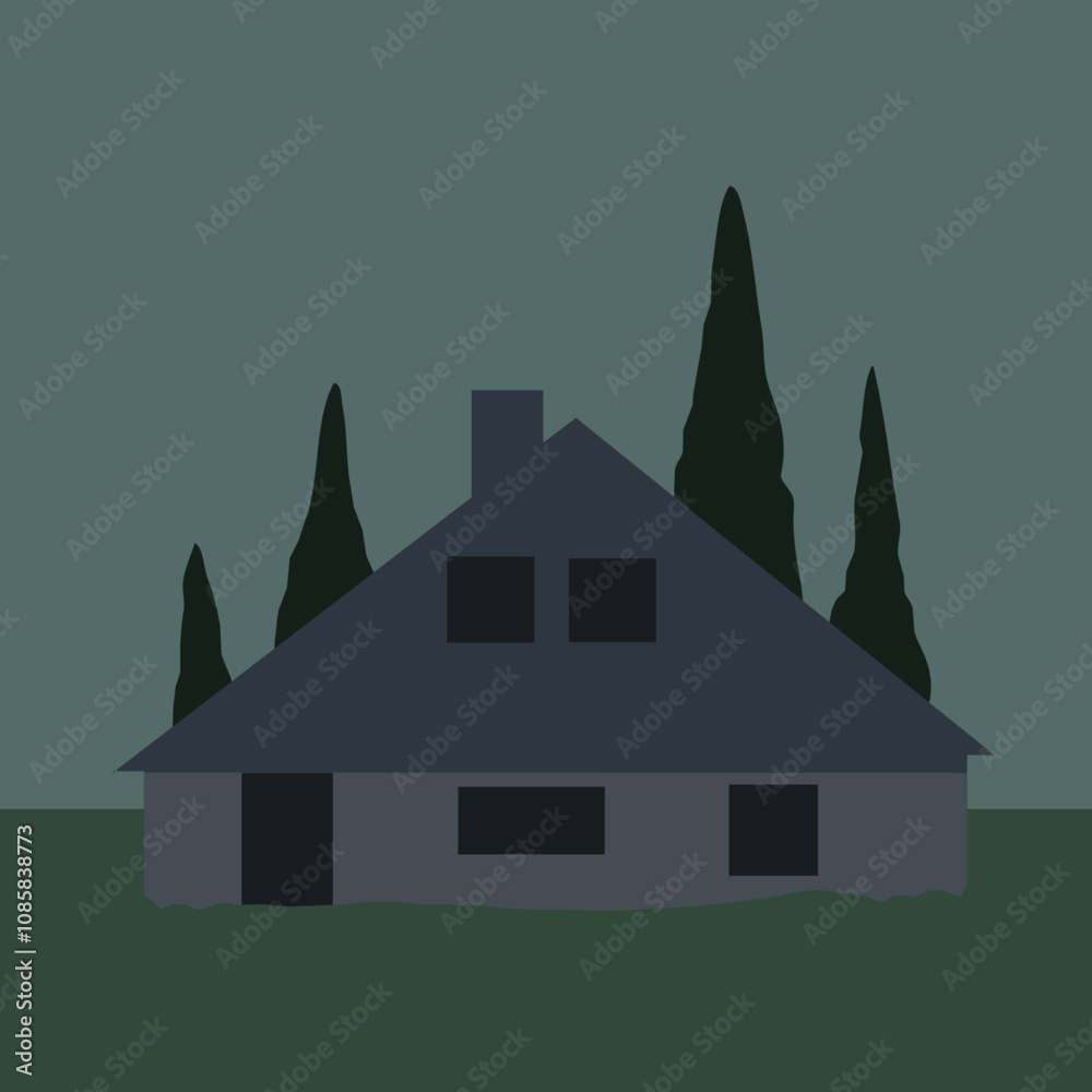 Cabin in Forest Vector Graphic Cabin in Forest Vector Graphic