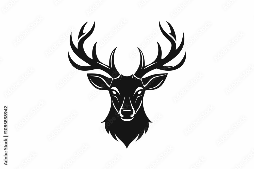 A Deer Head Silhouette Vector Illustration with white background A Deer Head Silhouette Vector Illustration with white background