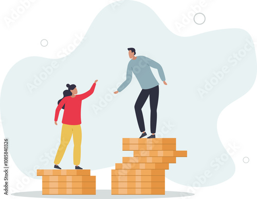 Gender pay gap, inequality between man and woman wage, salary or income, issue about gender diversification concept.flat characters.