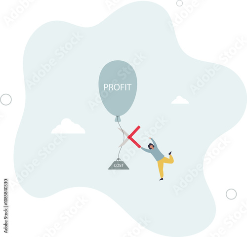 Cost reduction, cut expense to increase profit, improve business profitability by reduce spending, decrease investment fees.flat characters.