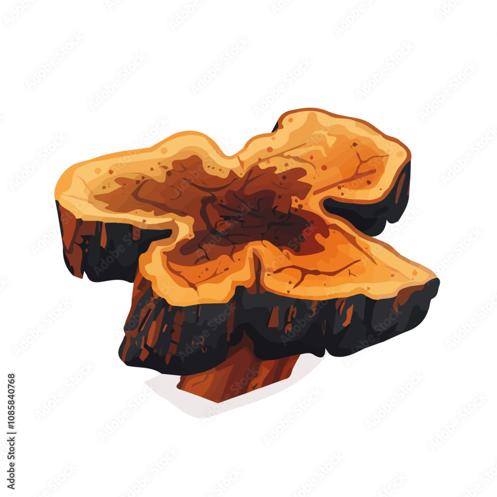 Fototapeta premium Simple flat 2D illustration of a Chaga mushroom isolated on a white background, vector 2D design, icon, vector vegetables
