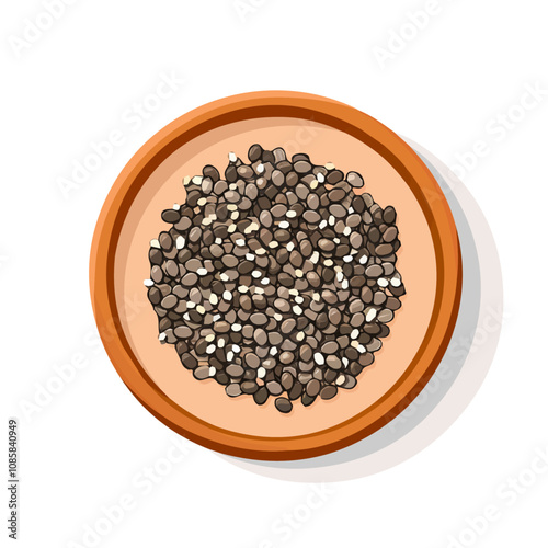 Simple flat 2D icon of chia seeds on wooden plate isolated on background, vector design, ideal for animation, UI/UX design, mobile apps, web design, digital illustrations, and minimalist