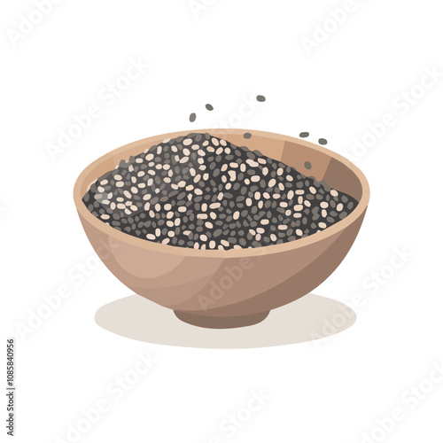 Simple flat 2D icon of chia seeds on wooden plate isolated on background, vector design, ideal for animation, UI/UX design, mobile apps, web design, digital illustrations, and minimalist