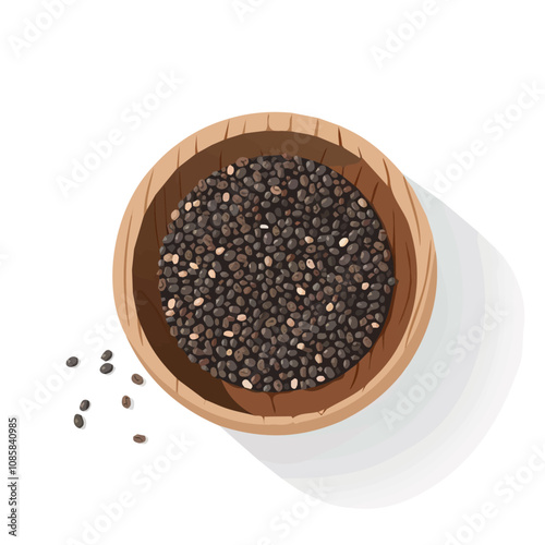 Simple flat 2D icon of chia seeds on wooden plate isolated on background, vector design, ideal for animation, UI/UX design, mobile apps, web design, digital illustrations, and minimalist
