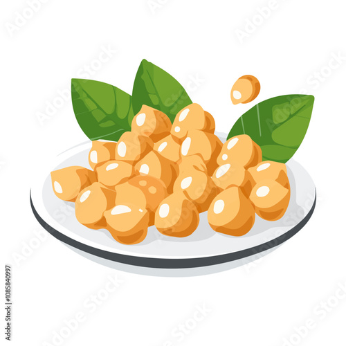 Simple flat 2D icon of chickpeas on a wooden plate isolated on the background, vector design, ideal for animation, UI/UX design, mobile apps, web design, digital illustrations, and minimalist