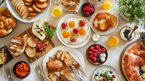 A sumptuous breakfast spread at an upscale hotel that includes a range of dishes from a contemporary resort buffet