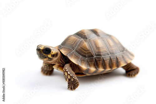 A beautiful tortoise with intricate patterns and a calm demeanor, perfect for nature and wildlife themes. isolated on white background.