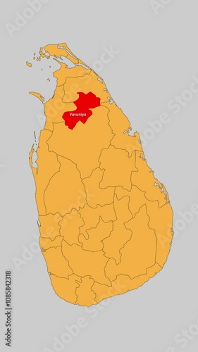 Vavuniya map animated video. The location is highlighted on the Sri Lanka map. Colour map with transparent background in video format. photo