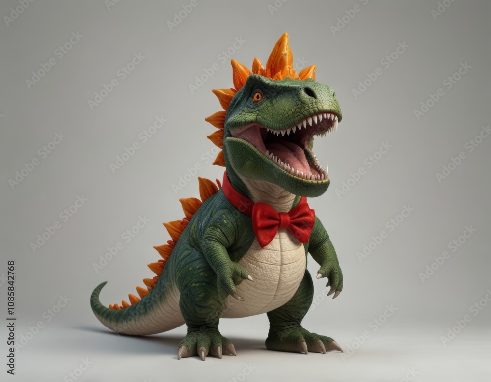 green dinosaur with red tie on white background green dinosaur with red tie on white background