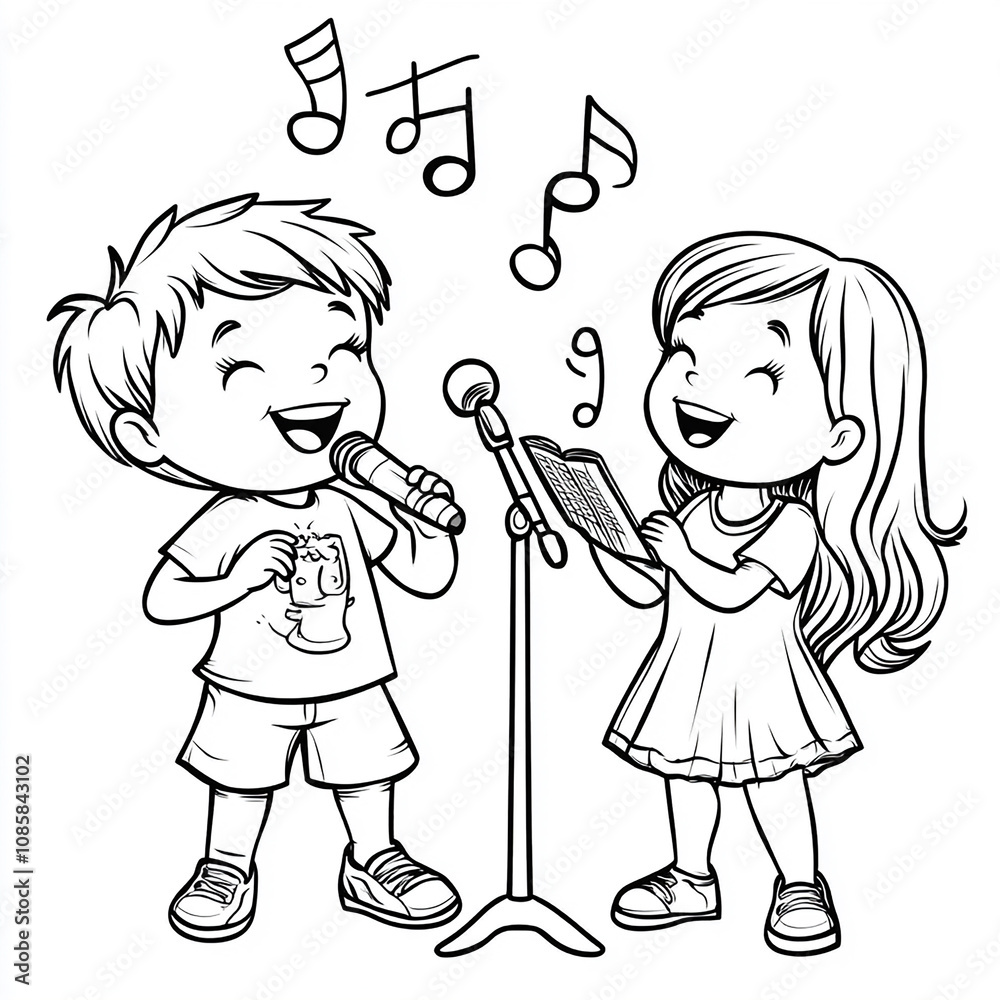 Coloring Page Outline Of boy and girl singing a song Coloring Page Outline Of boy and girl singing a song