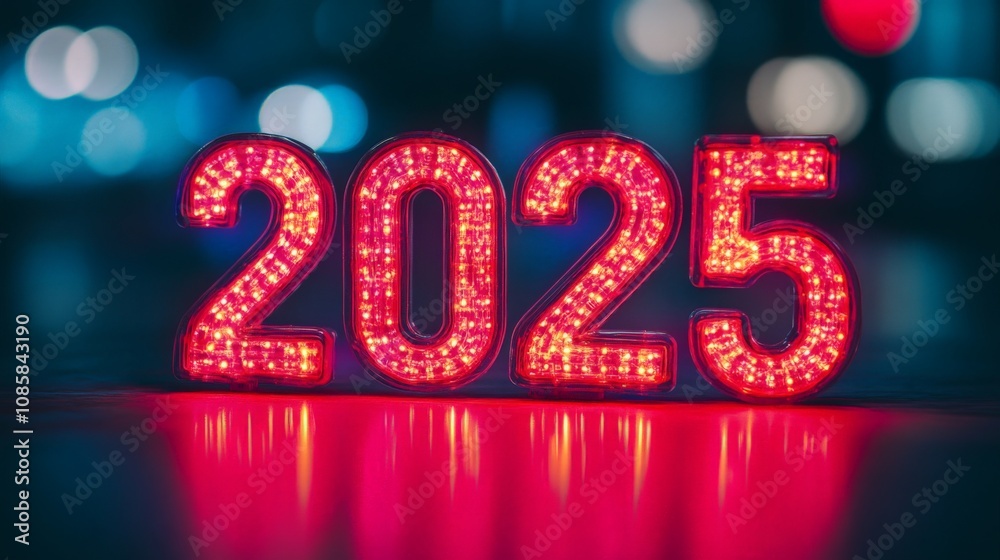 Bright Glowing Modern Sign for 2025 Year