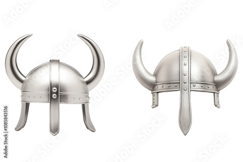 Two historic Viking helmets showcasing unique Nordic design and craftsmanship. transparent background photo