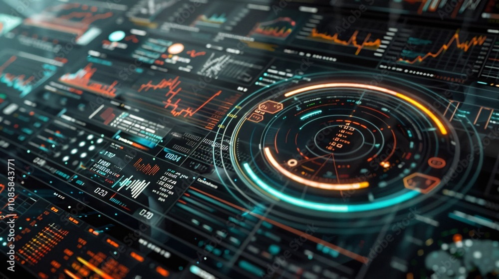 Captivating futuristic digital interface showcasing complex data analytics information visualization and cutting edge technology This image represents the power of innovation intelligence Captivating futuristic digital interface showcasing complex data analytics information visualization and cutting edge technology This image represents the power of innovation intelligence