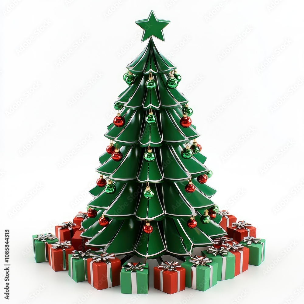 Festive 3D Render of a Christmas Tree with Presents Festive 3D Render of a Christmas Tree with Presents