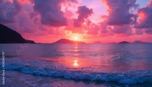 Breathtaking sunset over the ocean with vibrant colors and soft waves for serene landscapes