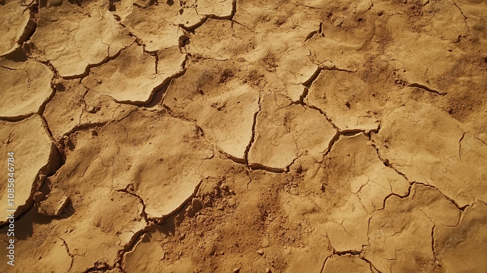 Dry and Cracked Earth Surface in an Arid Landscape Highlighting Effects of Drought, Climate Change, and Soil Degradation for Environmental Awareness Dry and Cracked Earth Surface in an Arid Landscape Highlighting Effects of Drought, Climate Change, and Soil Degradation for Environmental Awareness