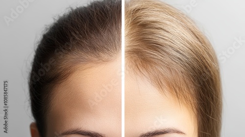 Experiencing the transformative power of hair restoration, a woman's before & after journey of regrowth and revitalization photo