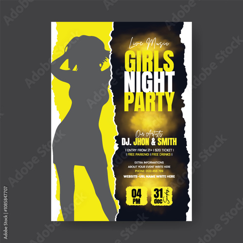 Modern Party invitation vertical editable print flyer or poster template for nightclub dance poster, DJ music night party flyer,  concert, disco party flyer place for image, Nigh Party leaflet 