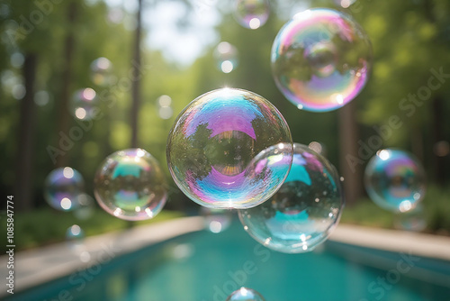 colorful soap bubbles float cut air suddenly disappearing quickly outside view photo