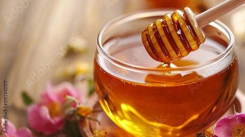 Herbal tea with honey and rose petals