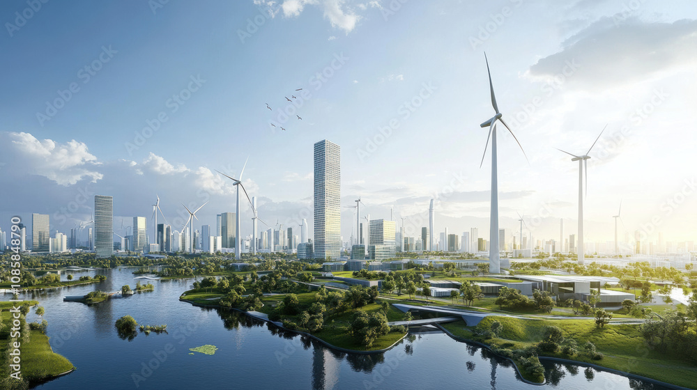 Obraz premium futuristic cityscape, clean energy, hope for future