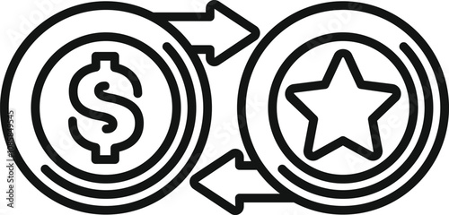 Coins with dollar and star symbols exchanging showing concept of online feedback or review rating and customers satisfaction influencing sales