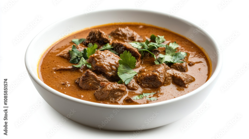 Rich and savory Panang curry with beef red color delicious aromatic Thai food curry beef meat dish food culinary cuisine bowl white bowl herb cilantro garnish restaurant meal dinner lunch cooking Rich and savory Panang curry with beef red color delicious aromatic Thai food curry beef meat dish food culinary cuisine bowl white bowl herb cilantro garnish restaurant meal dinner lunch cooking