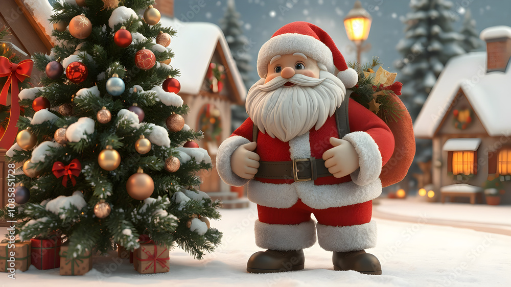 3D Santa Claus Spreading Holiday Cheer in a Magical Christmas Village 3D Santa Claus Spreading Holiday Cheer in a Magical Christmas Village