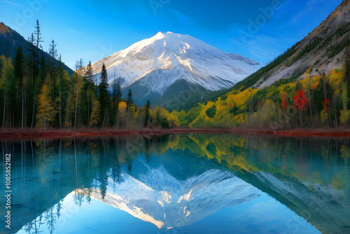 Picture Mount Shushan's reflection in a lake. photo