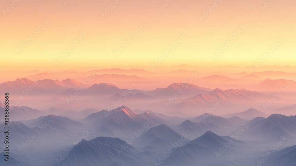Obraz premium Majestic mountain range bathed in soft, golden sunrise hues, AI