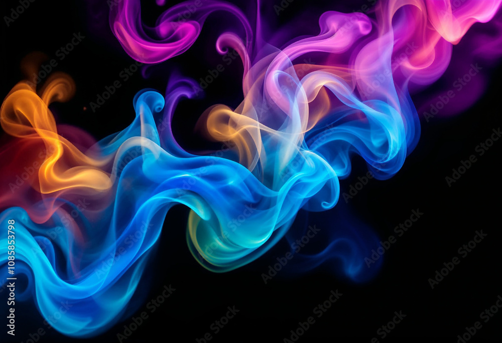 Fototapeta premium Vibrant Abstract Smoke in Bright Neon Colors on Black Background