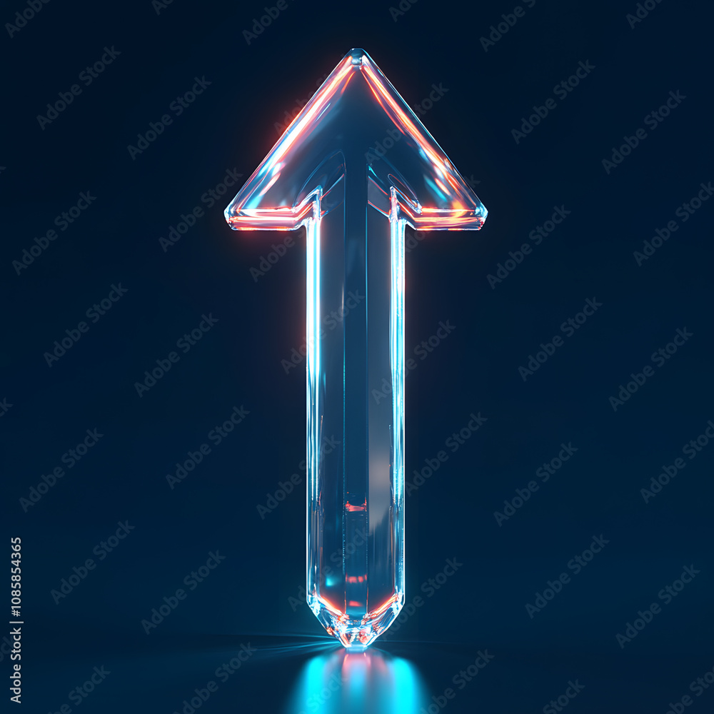transparent glass arrow going up, post production, 3d blender, soft ...