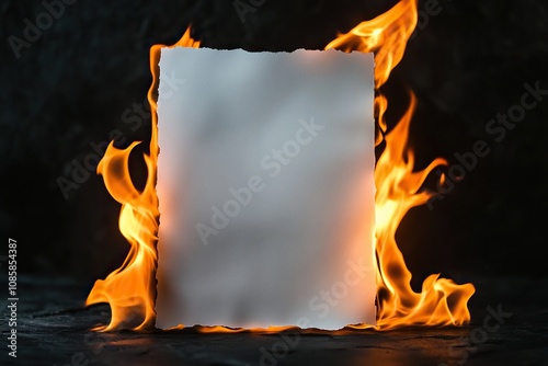 white blank paper in flame low light mode  photo