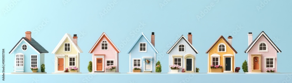 Colorful miniature houses in a row Colorful miniature houses in a row