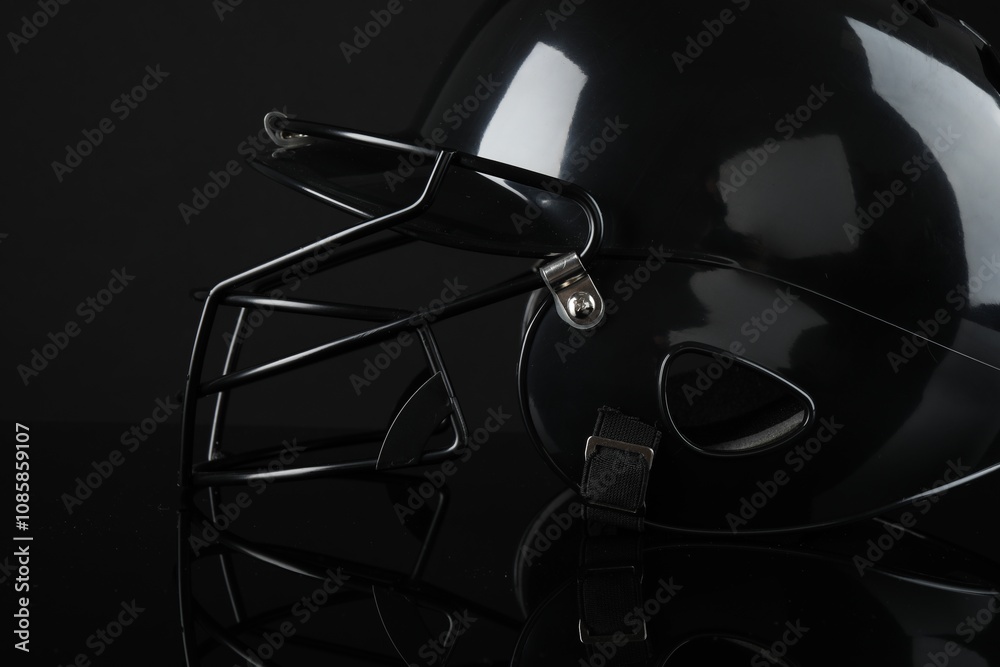 One baseball helmet on black background, closeup One baseball helmet on black background, closeup