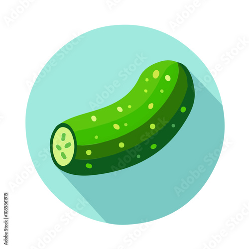 Simple flat 2D illustration of cucumber isolated on a white background, vector, flat design, 2d flat design
