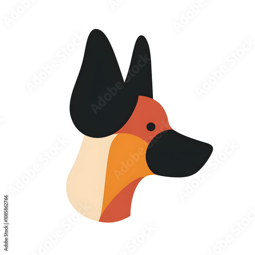 a minimal logo of a dogs head, composed of flat colors and blobby vector shapes on a white background photo