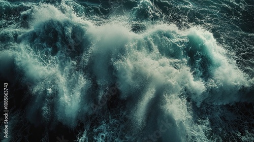 Fototapeta Naklejka Na Ścianę i Meble -  Stormy sea at night. Heavy sea. A strong storm with big waves in the ocean. Night thunderstorm. Illustration for banner, poster, cover, brochure or presentation.