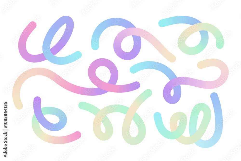 Set of Abstract Lines with Gradient texture. Wavy Line Shapes in pastel Colors. Fluid liquid squiggle Elements for Design. Funny rainbow ribbons Set of Abstract Lines with Gradient texture. Wavy Line Shapes in pastel Colors. Fluid liquid squiggle Elements for Design. Funny rainbow ribbons
