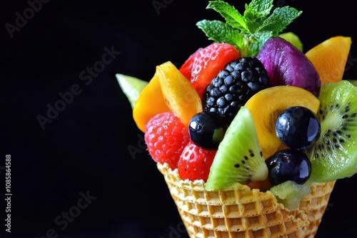 Ice cream churn with fresh ingredients, a close-up of a traditional ice cream churn filled with fresh ingredients, ready to create creamy ice cream. photo