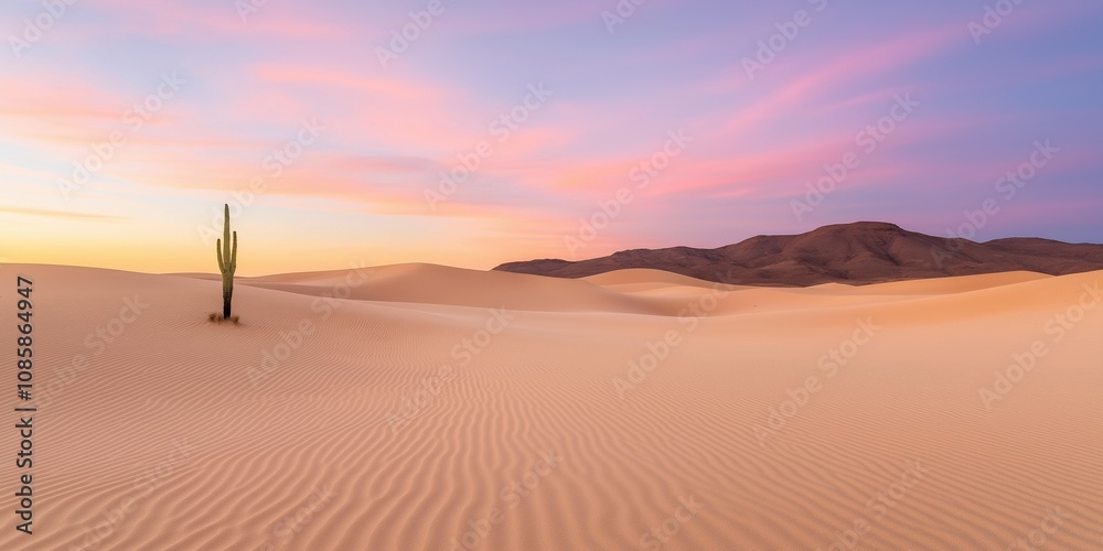 A desert scene with a cactus in the foreground and a beautiful sunset in the background A desert scene with a cactus in the foreground and a beautiful sunset in the background